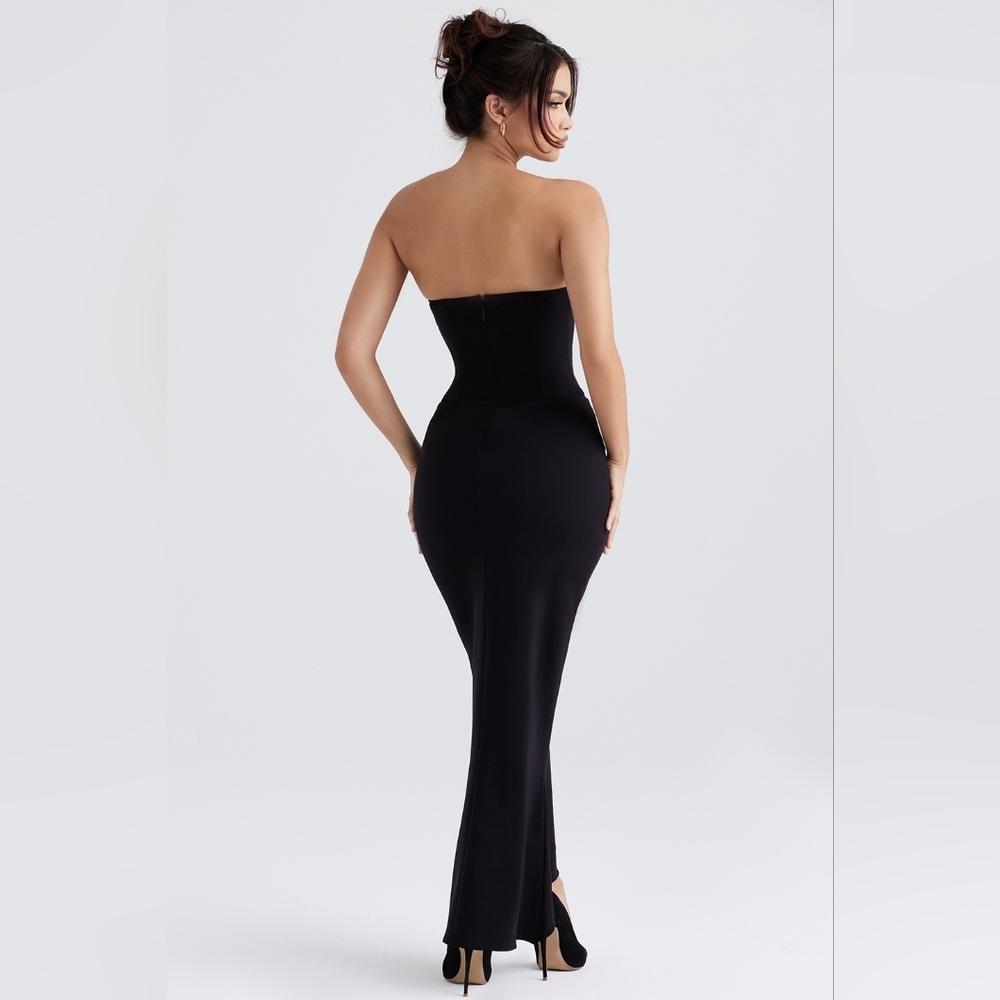 House Of CB Sabine Plunge Strapless black crepe strapless corset dress XS - Picture 4 of 8